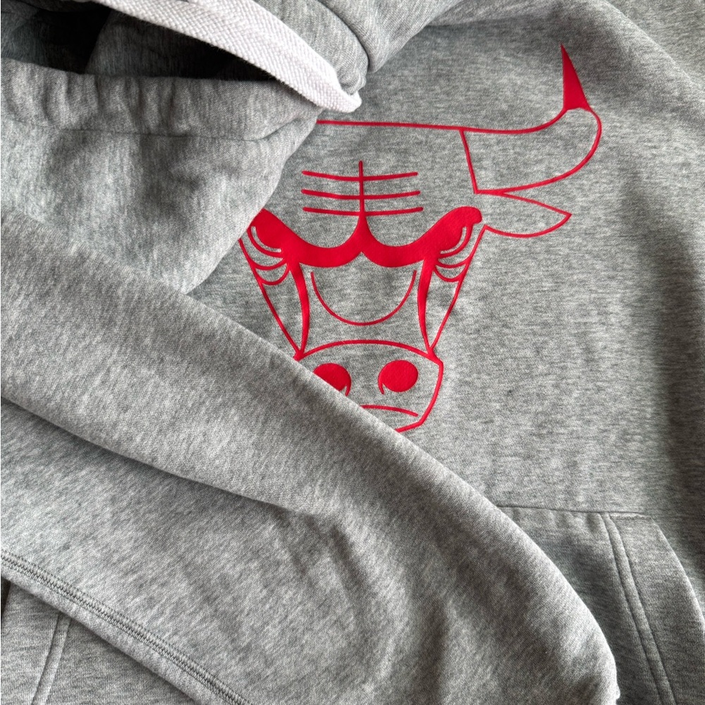 Gray Hoodie with Red Bull Graphic